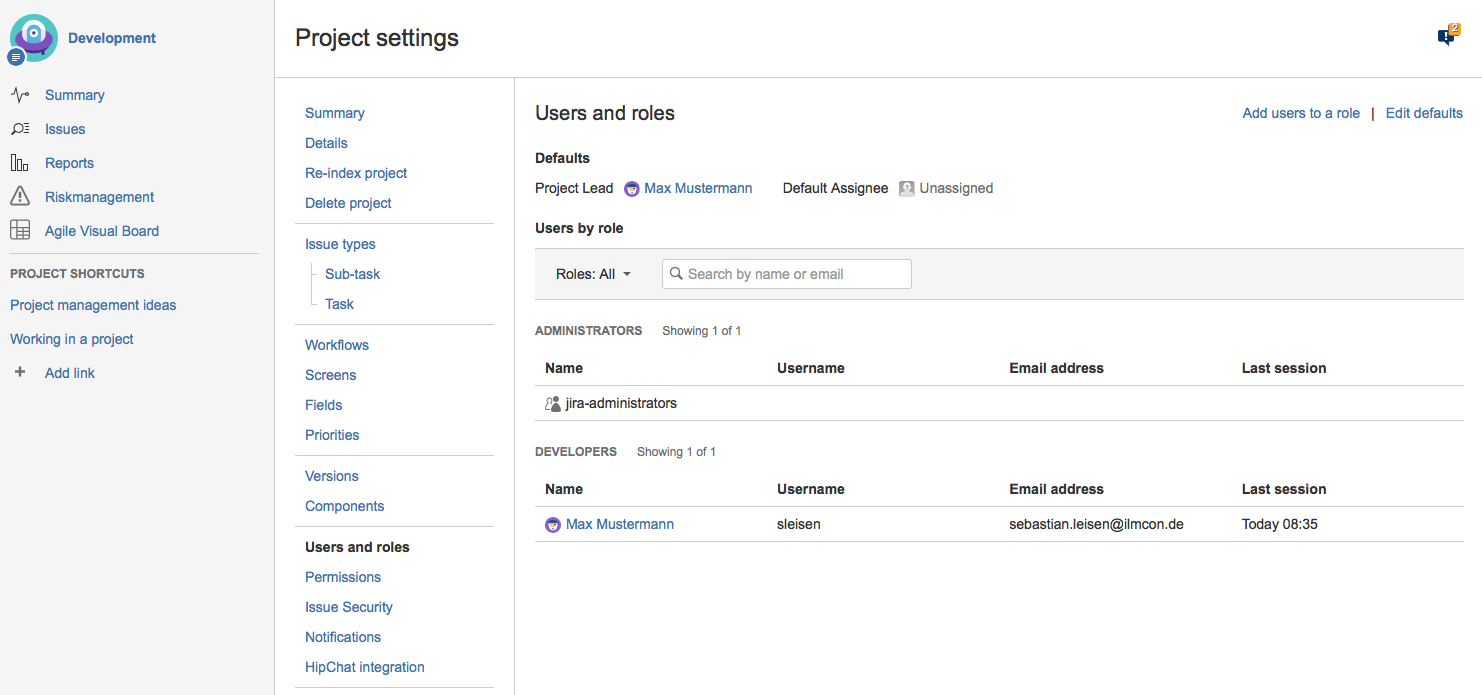 Agile Visual Board - Jira Project Settings - Users / Rights